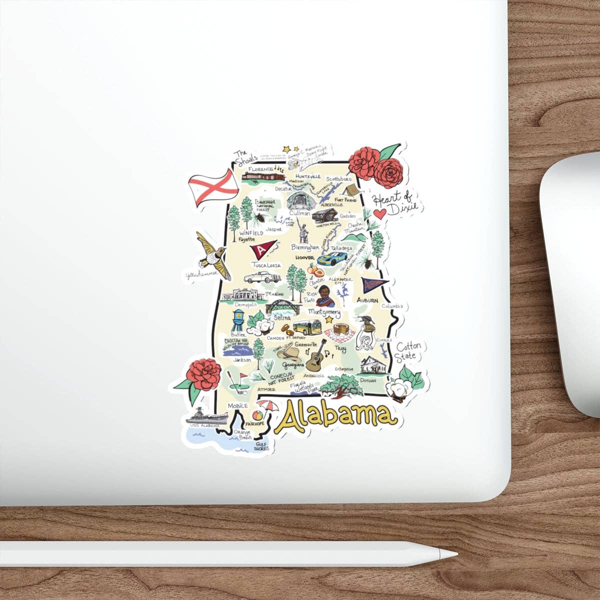 Alaska State, Cities & Icons Map Sticker 5"