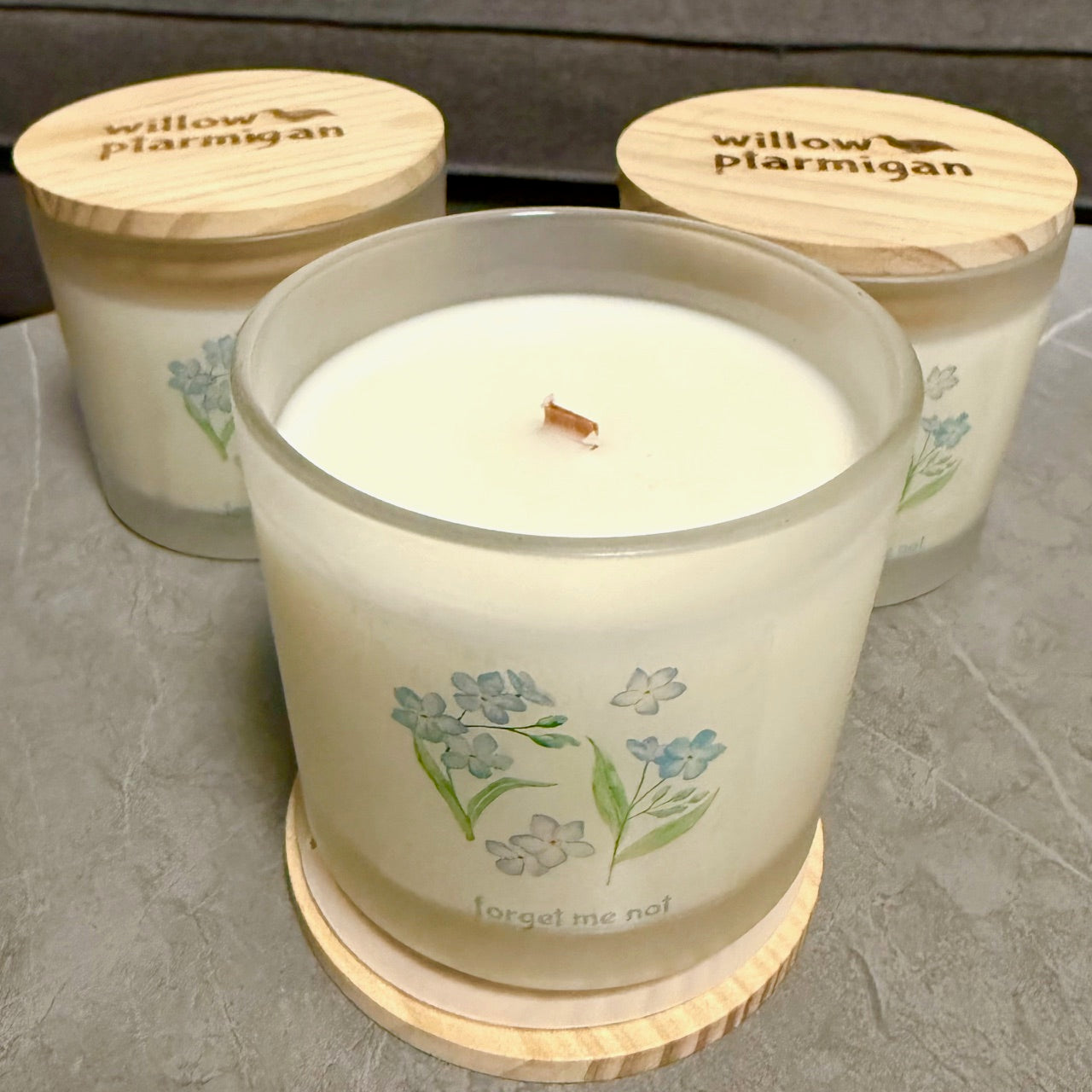 Forget-Me-Not Wood Wick Candle, 12oz Glass Jar