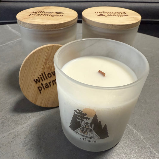 Off Grid Wood Wick Candle, 10oz Frosted Glass Jar