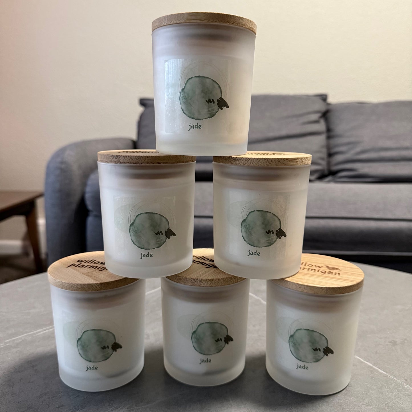 Jade Wood Wick Candle, 10oz Frosted Glass Jar