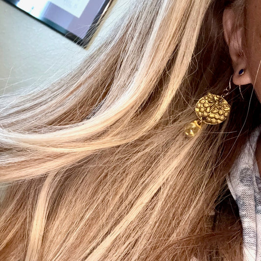 Honeycomb Drop Bee Dangle Earrings