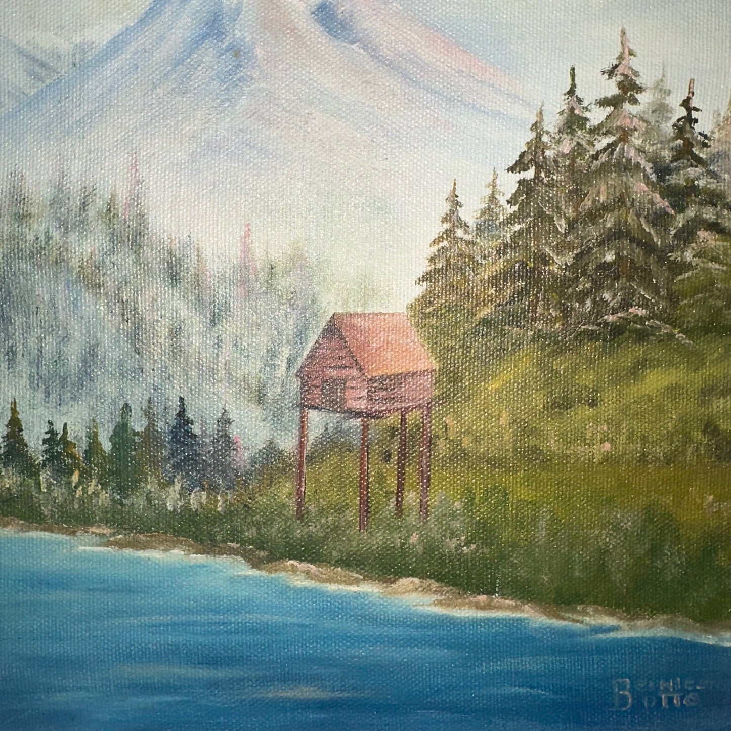 Lookout Hunting Cabin by the River Painting