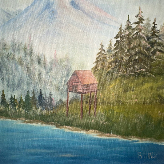 Lookout Hunting Cabin by the River Painting