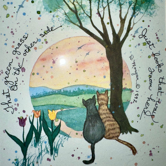 That Grass Is Greener... by D.Morgan Cat Art, 1992