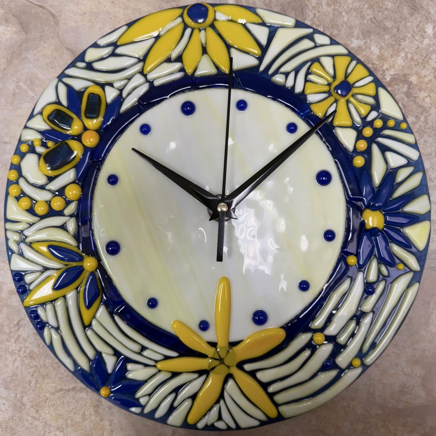 Floral Abstract Fused Glass 14" Wall Clock