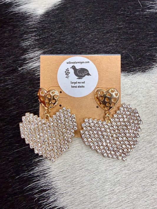 Alyssa Paved Heart Rhinestone Earrings