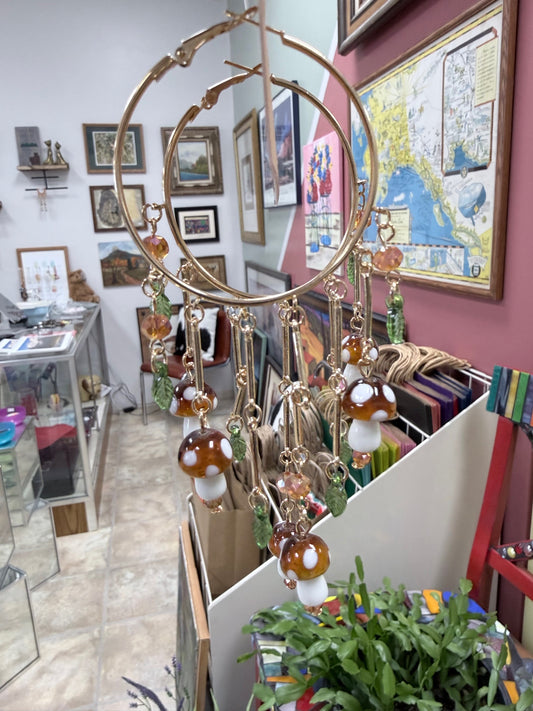 Alaska Forest Mushroom Blooms Hoop Fringe Earrings