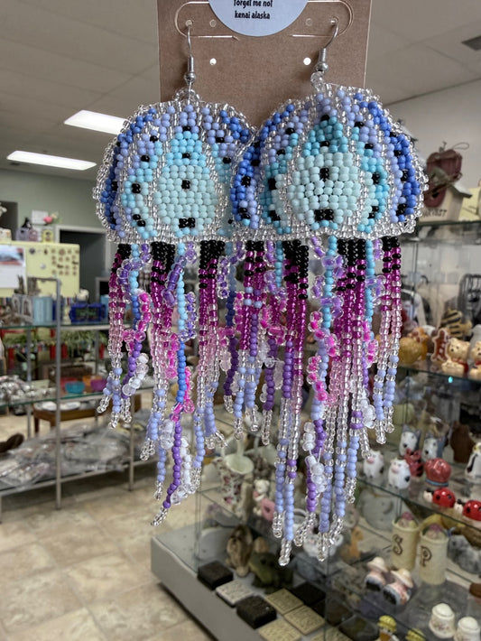 Alaska Moon Lion’s Mane Jellyfish Beaded Earrings, 5 Color Styles