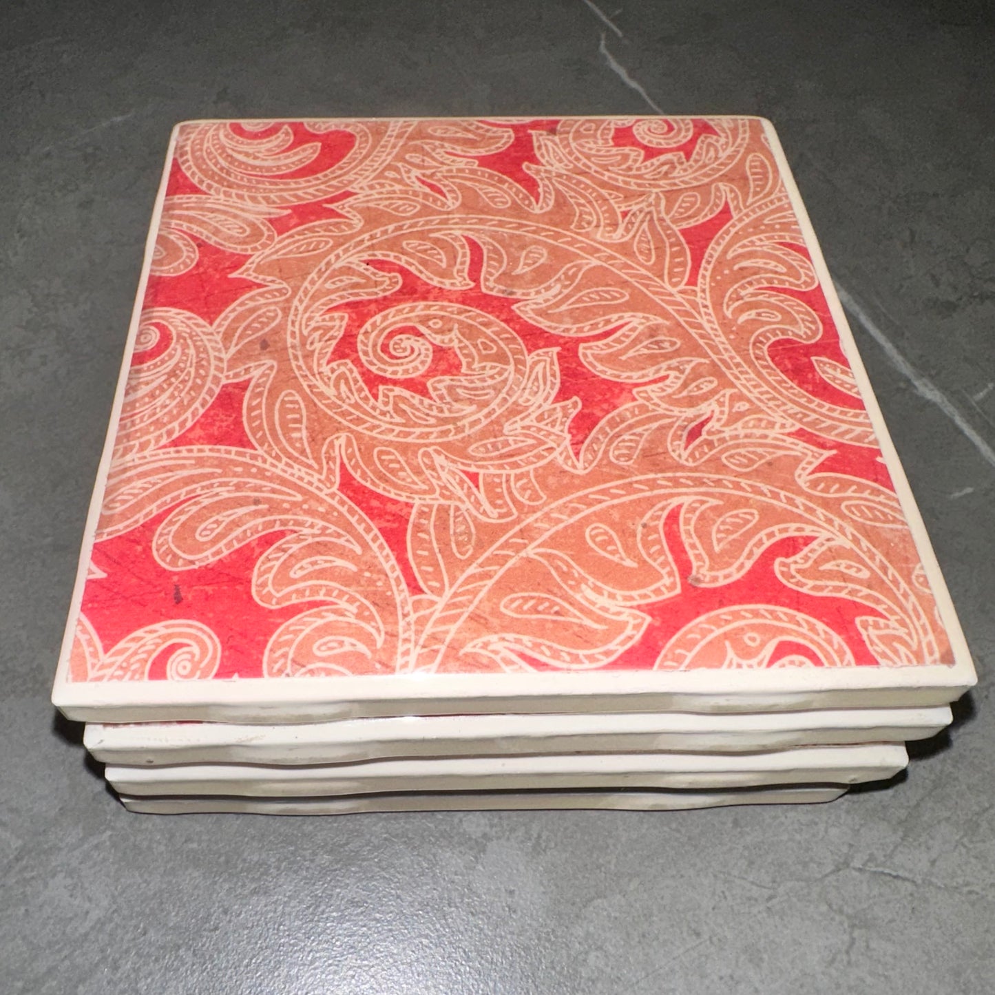 4pcs Paisley Vintage Ceramic Tile Coaster Set