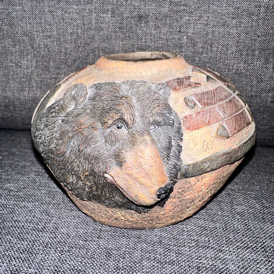 Brown Grizzly Bear Earthware Pottery Clay Ceramic Vase Planter