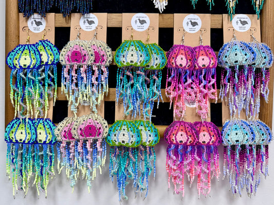 Alaska Moon Lion’s Mane Jellyfish Beaded Earrings, 5 Color Styles