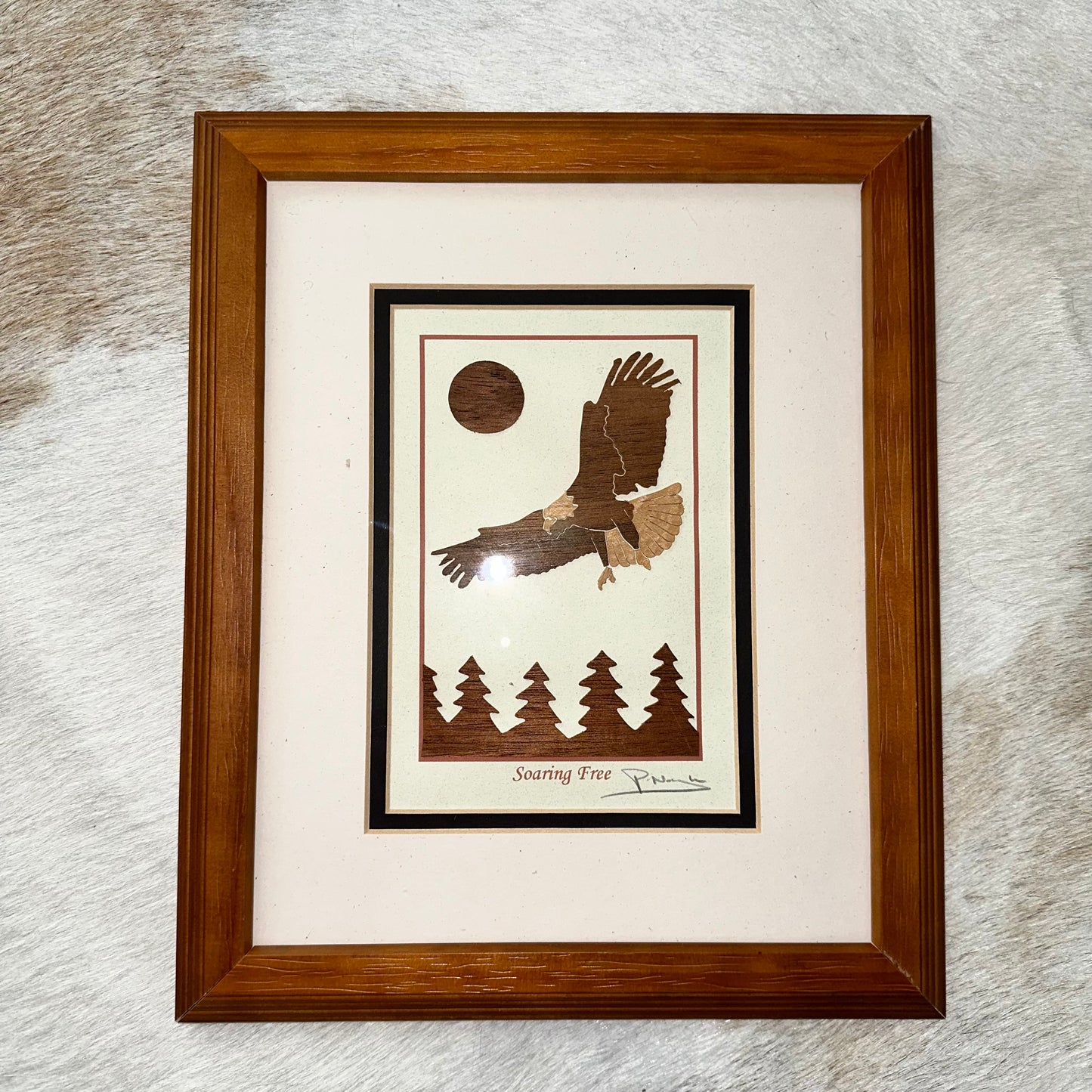 "Soaring Free" Eagle Signed & Framed Alaska Wood Art