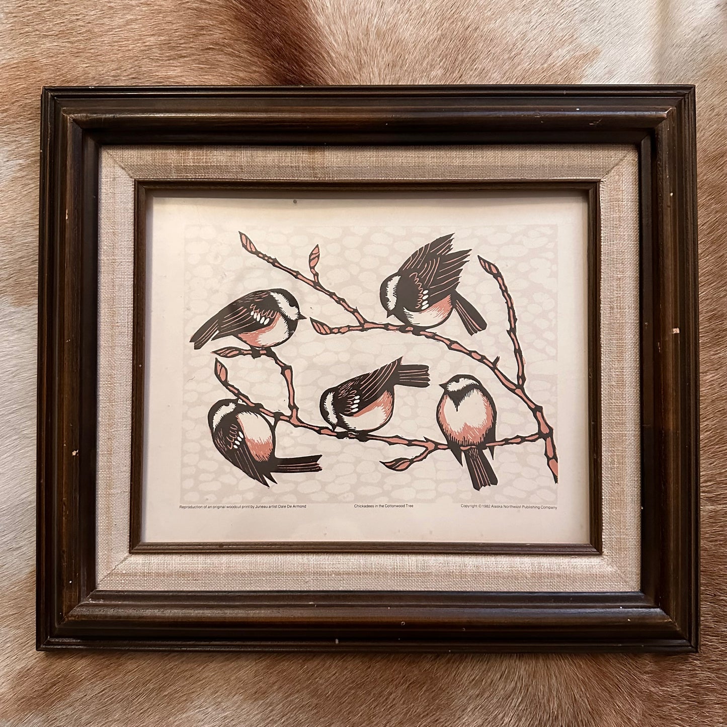 "Chickadees in Cotton Wood Tree" Framed Alaska Art