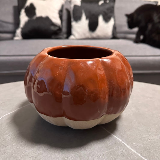Brown Glazed Stoneware Planter Flower Pot
