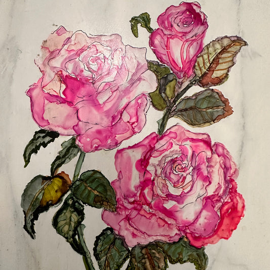 Butterfly & Roses Hand Painted Tile Art