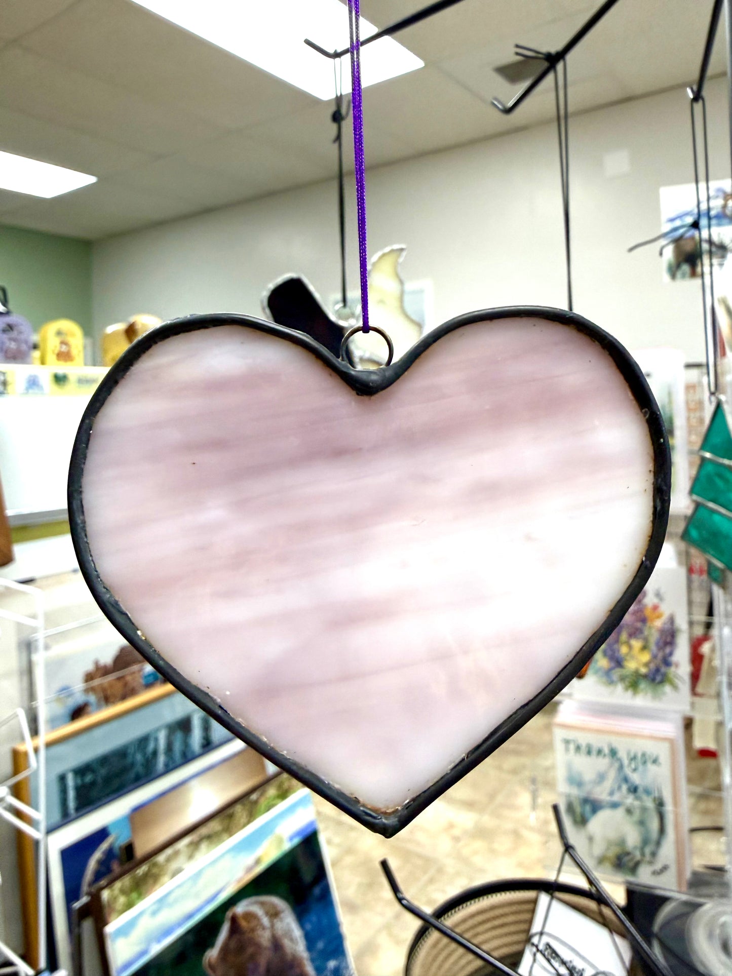 Alaska Pink Heart Stained Glass Art Suncatcher AKR