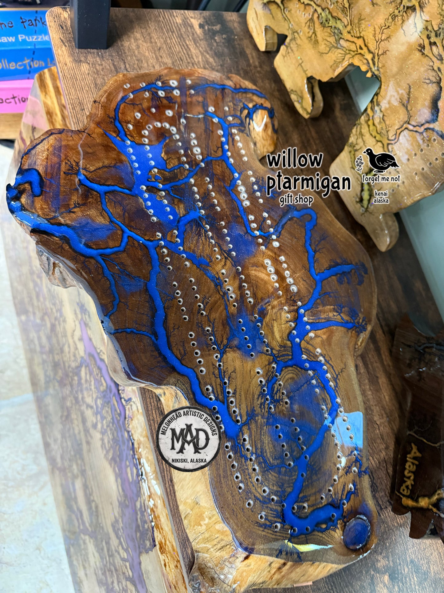 Cribbage Game Board Slab Lichtenberg Wood Burn Resin Decor MAD