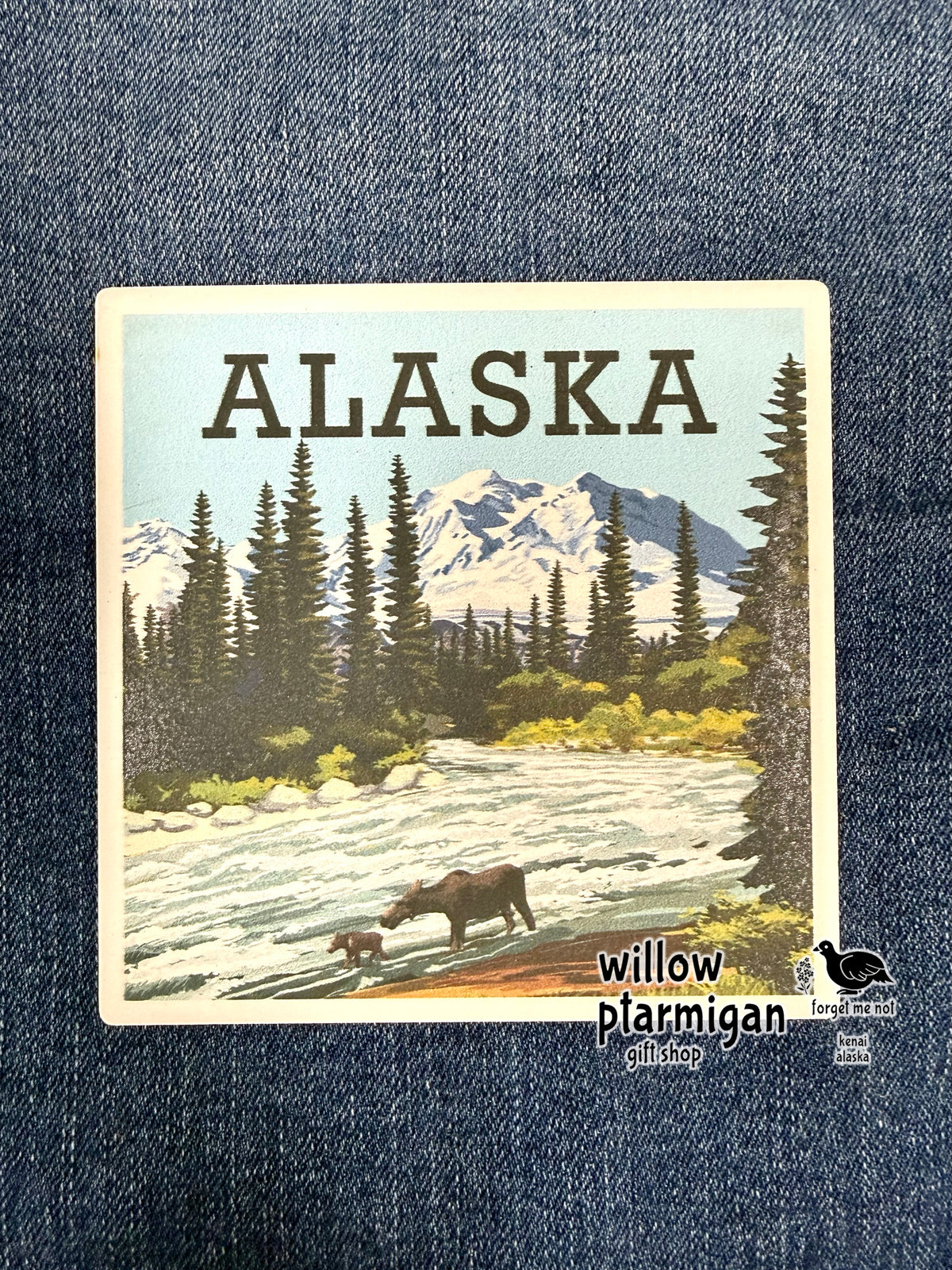Moose & Baby Wilderness Alaska Art Tile Ceramic Coaster