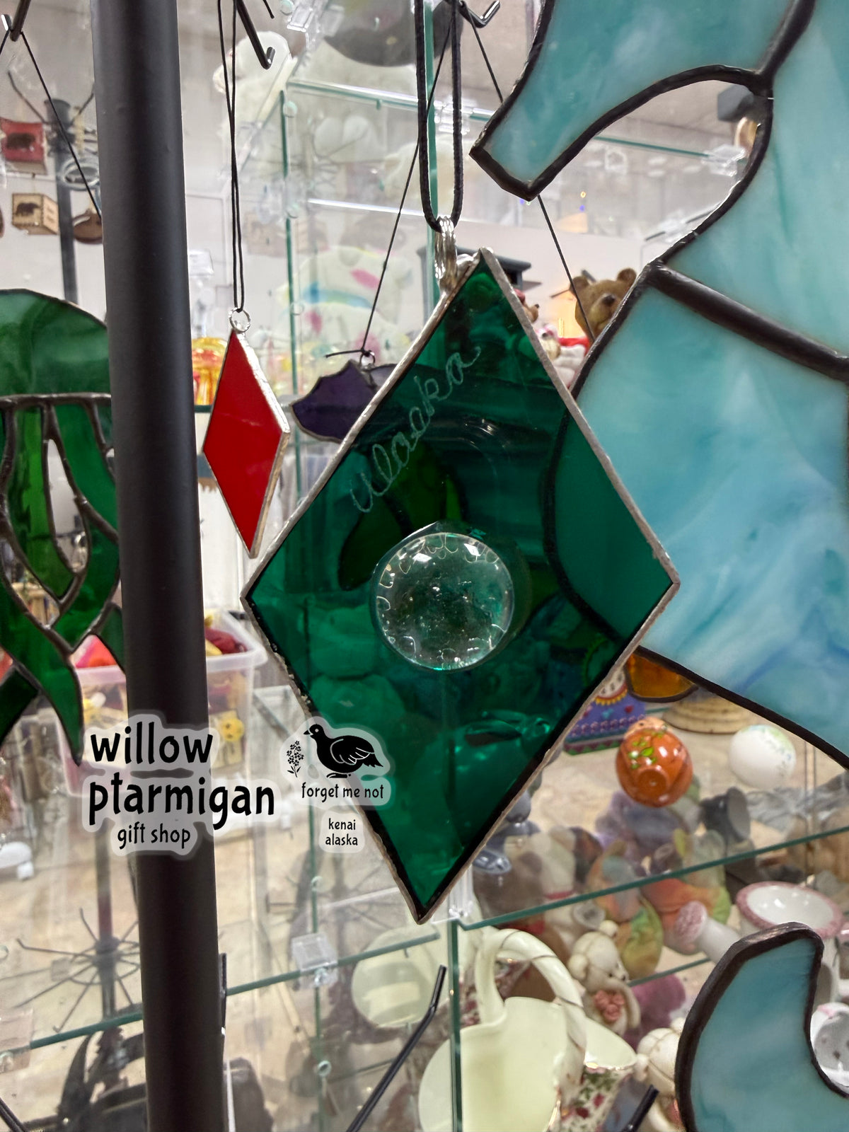 Alaska Diamond Stained Glass Art Suncatcher, Green AKR