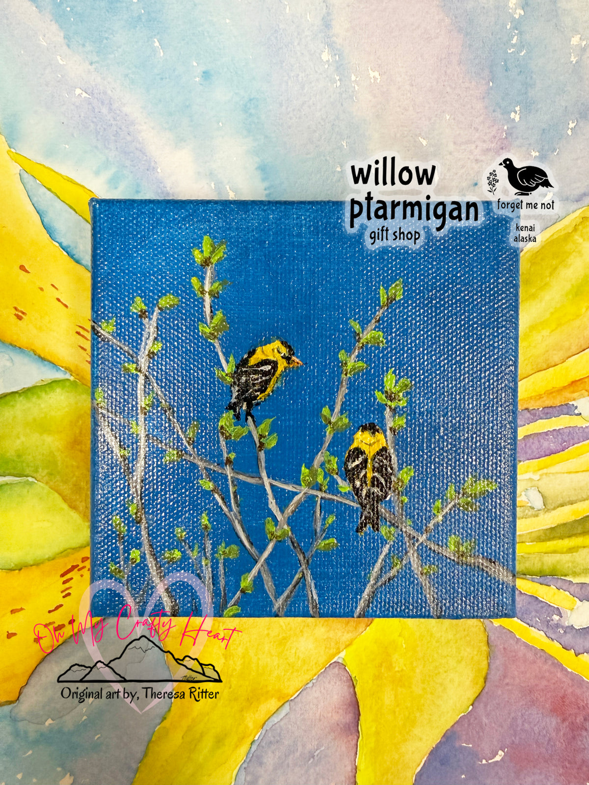 "Goldfinch Spring 2" Acrylic on Canvas Painting OMCH
