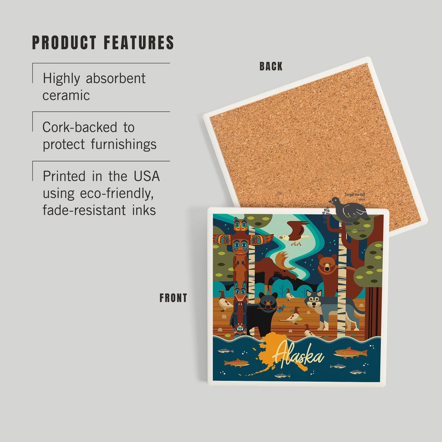 Alaska Wildlife & Totem Ceramic Coaster