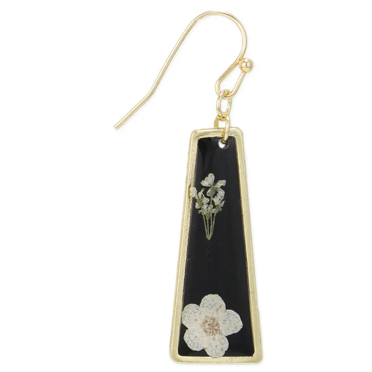 Black Gold Bar Dried Flower Earrings