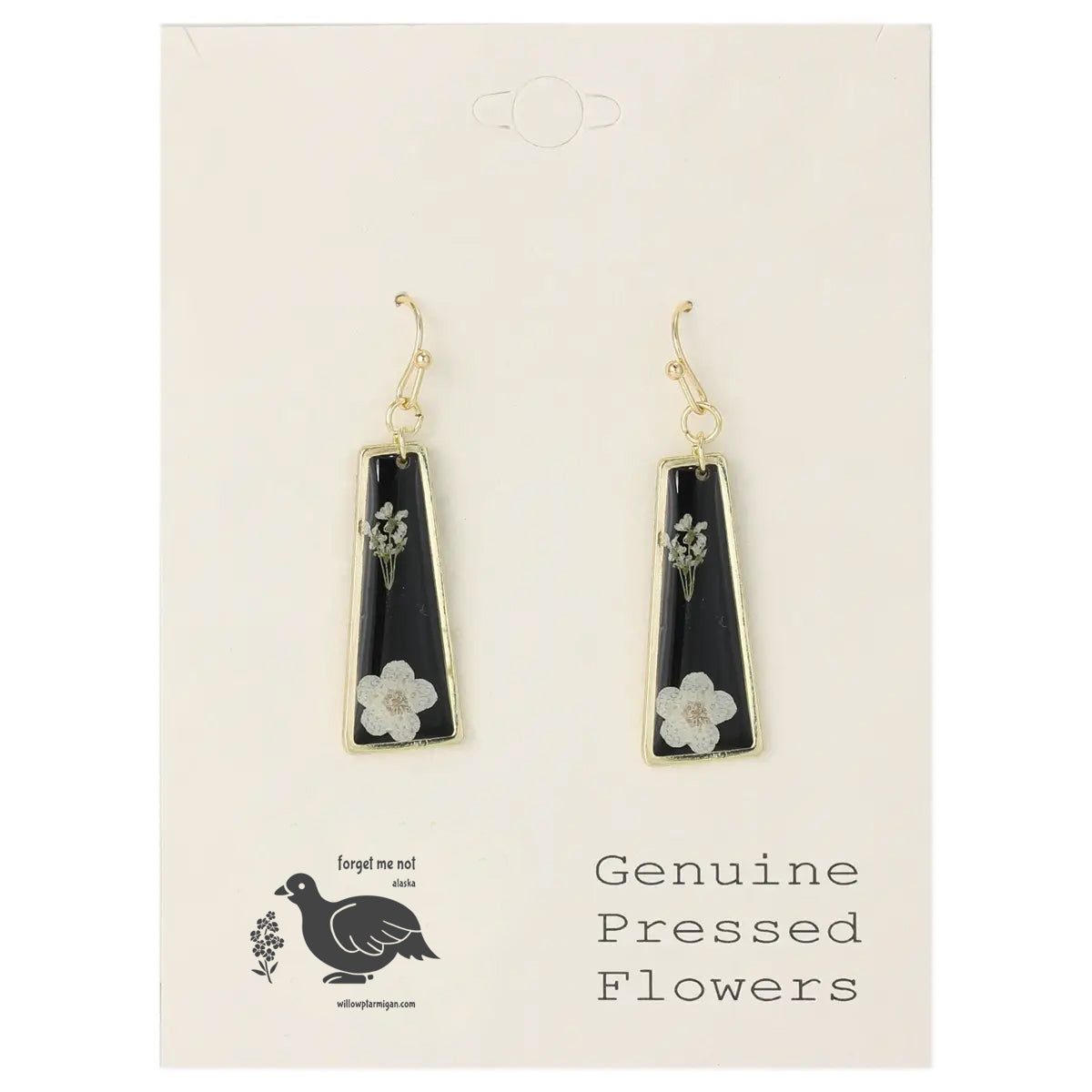 Black Gold Bar Dried Flower Earrings