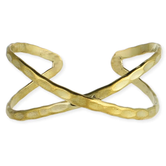 Gold Hammered X Cuff Bracelet