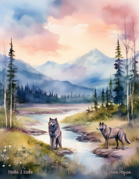 Meeka & Keeko, Two Wolves in the Wilderness I. Canvas