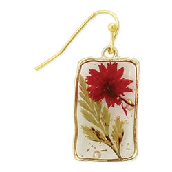 Red Arctic Wild Dried Flower Earrings, Rectangular