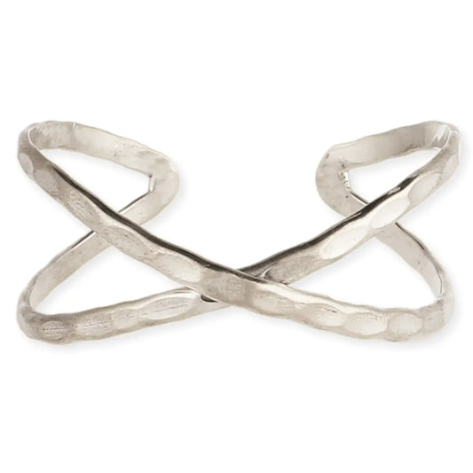 Silver Hammered X Cuff Bracelet