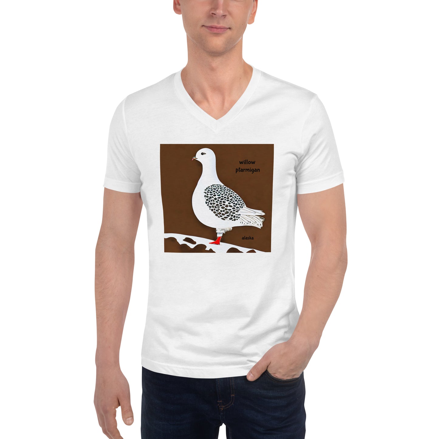 Willow Ptarmigan Alaska Unisex Short Sleeve V-Neck T-Shirt