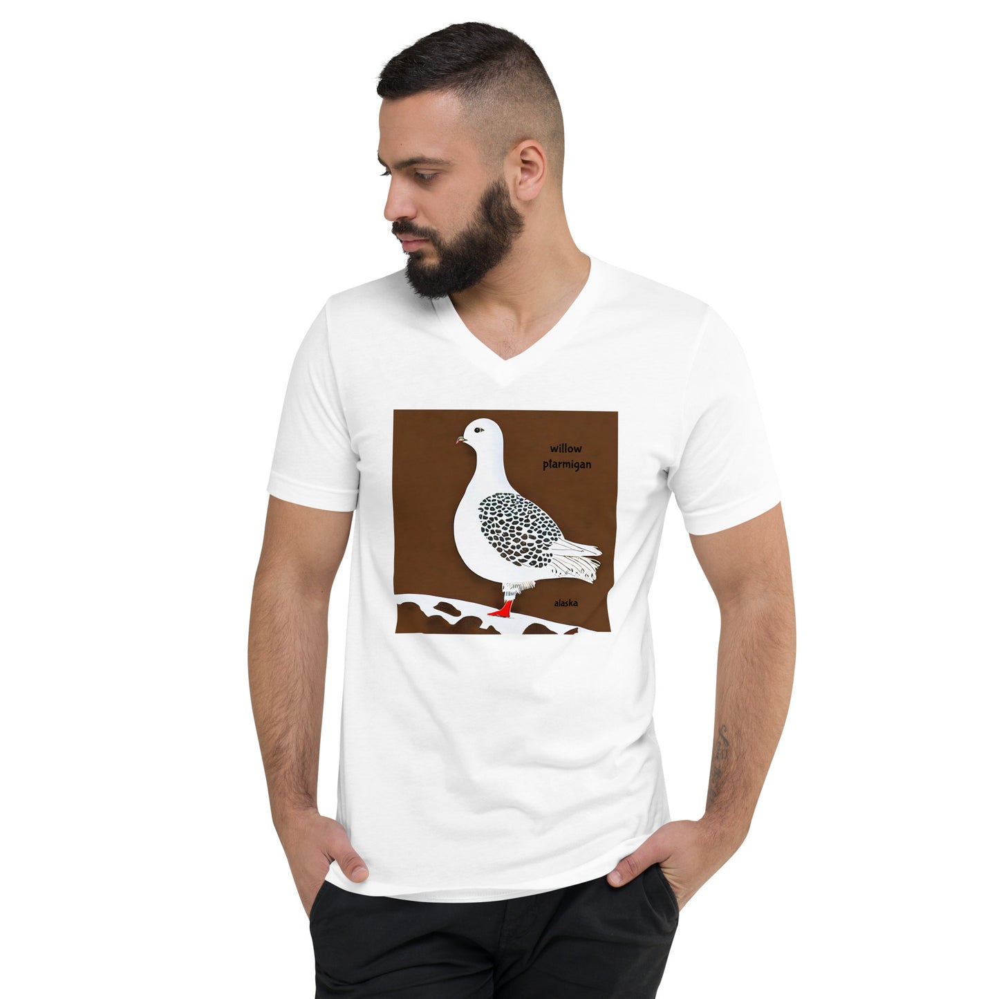 Willow Ptarmigan Alaska Unisex Short Sleeve V-Neck T-Shirt