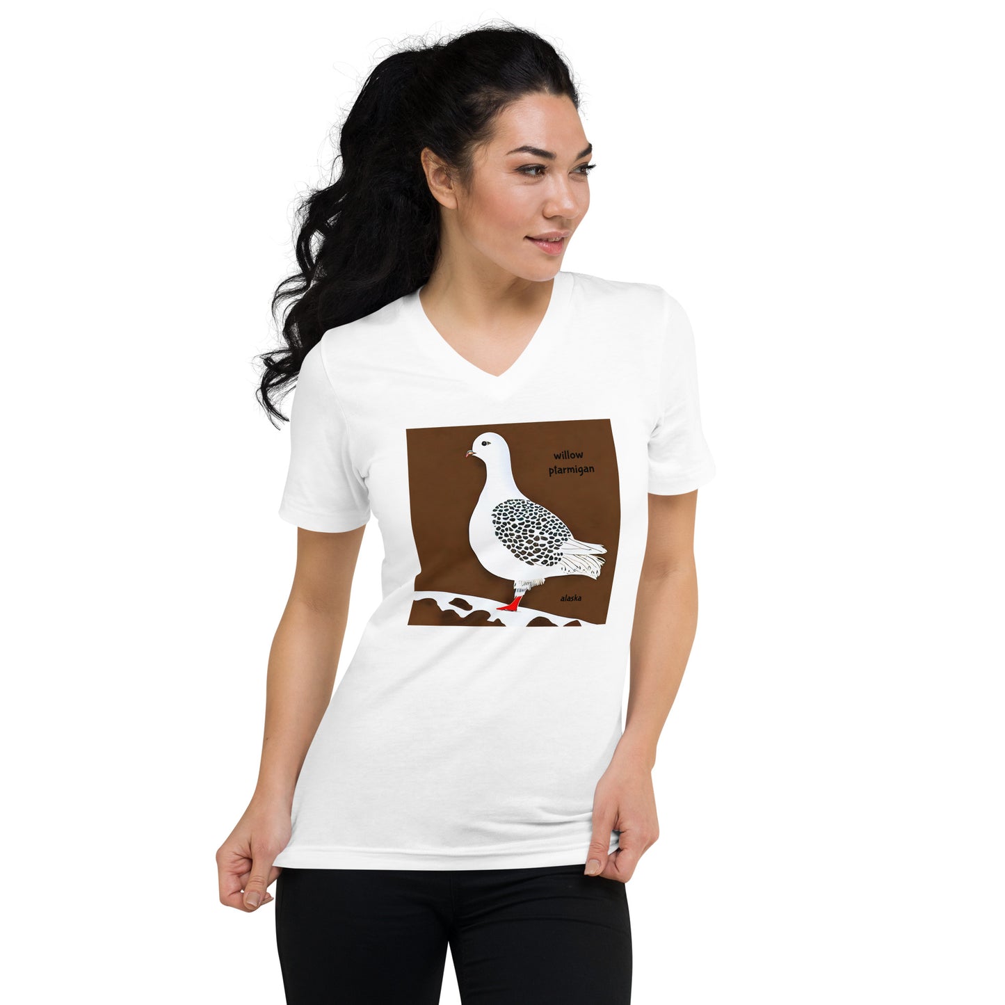 Willow Ptarmigan Alaska Unisex Short Sleeve V-Neck T-Shirt