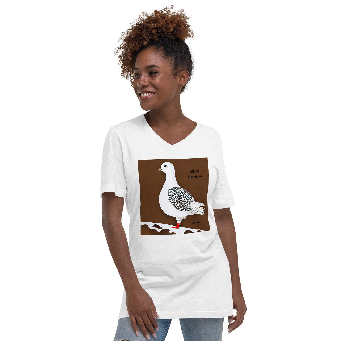Willow Ptarmigan Alaska Unisex Short Sleeve V-Neck T-Shirt