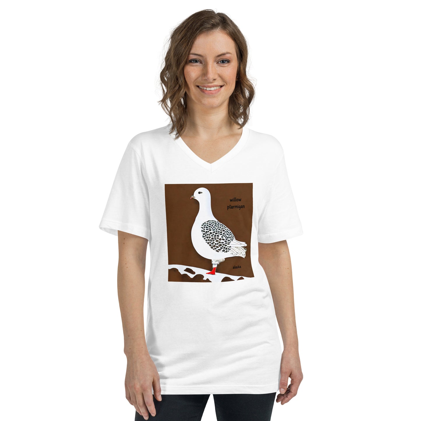 Willow Ptarmigan Alaska Unisex Short Sleeve V-Neck T-Shirt