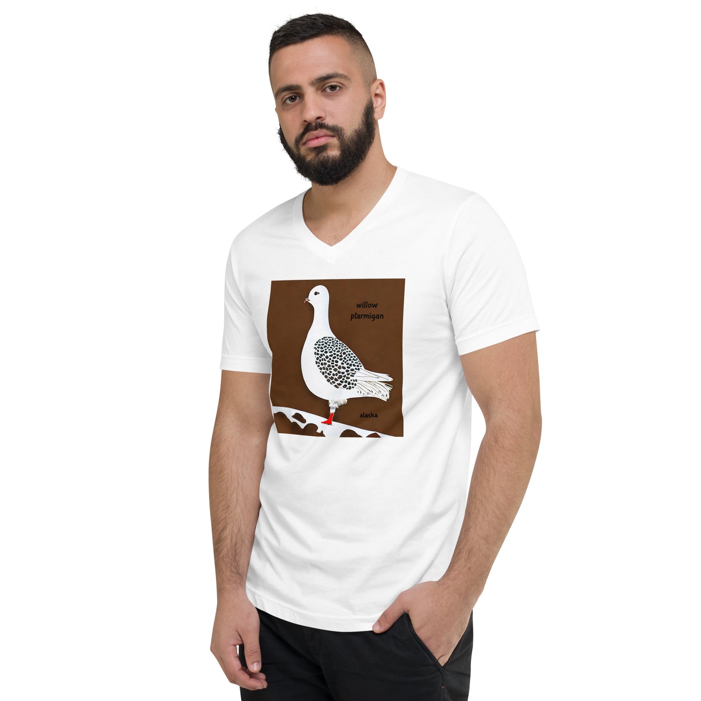 Willow Ptarmigan Alaska Unisex Short Sleeve V-Neck T-Shirt