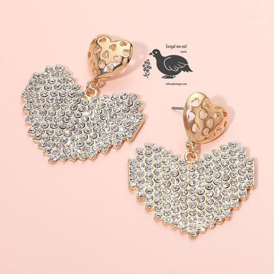Alyssa Paved Heart Rhinestone Earrings
