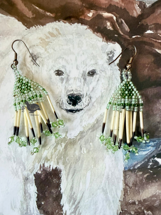 Alaska Native Bead & Porcupine Quills Earrings, Pre-Owned