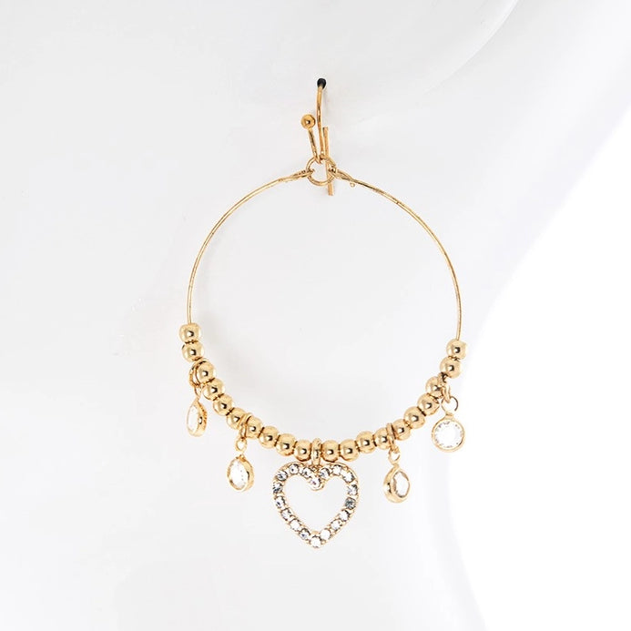 Arabella Pave Heart Circle Wire Dangle Earrings