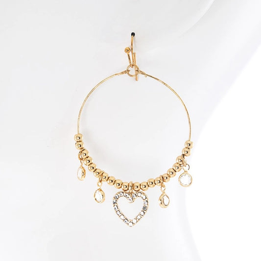 Arabella Pave Heart Circle Wire Dangle Earrings