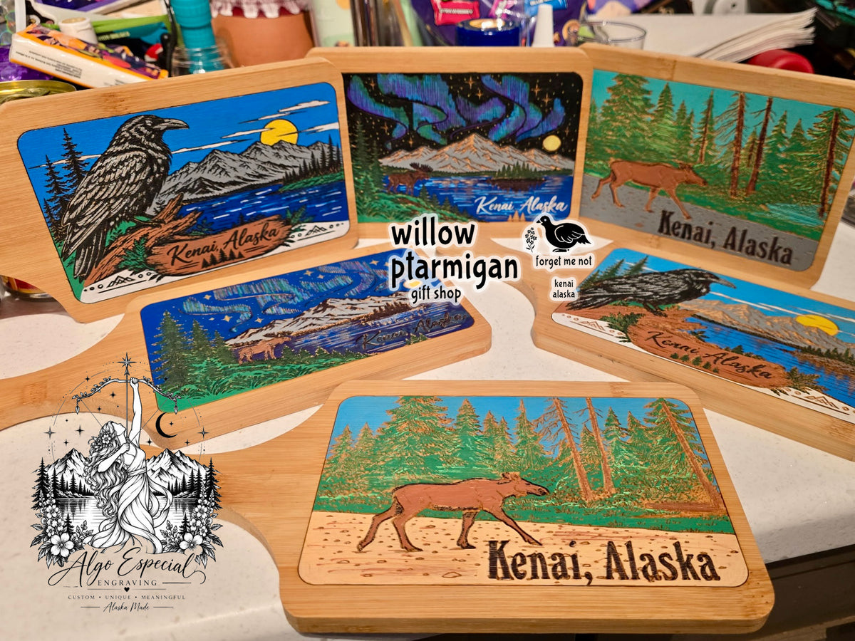 Wood Cutting Board Decor Kenai Alaska, Painted 3 Styles AEE