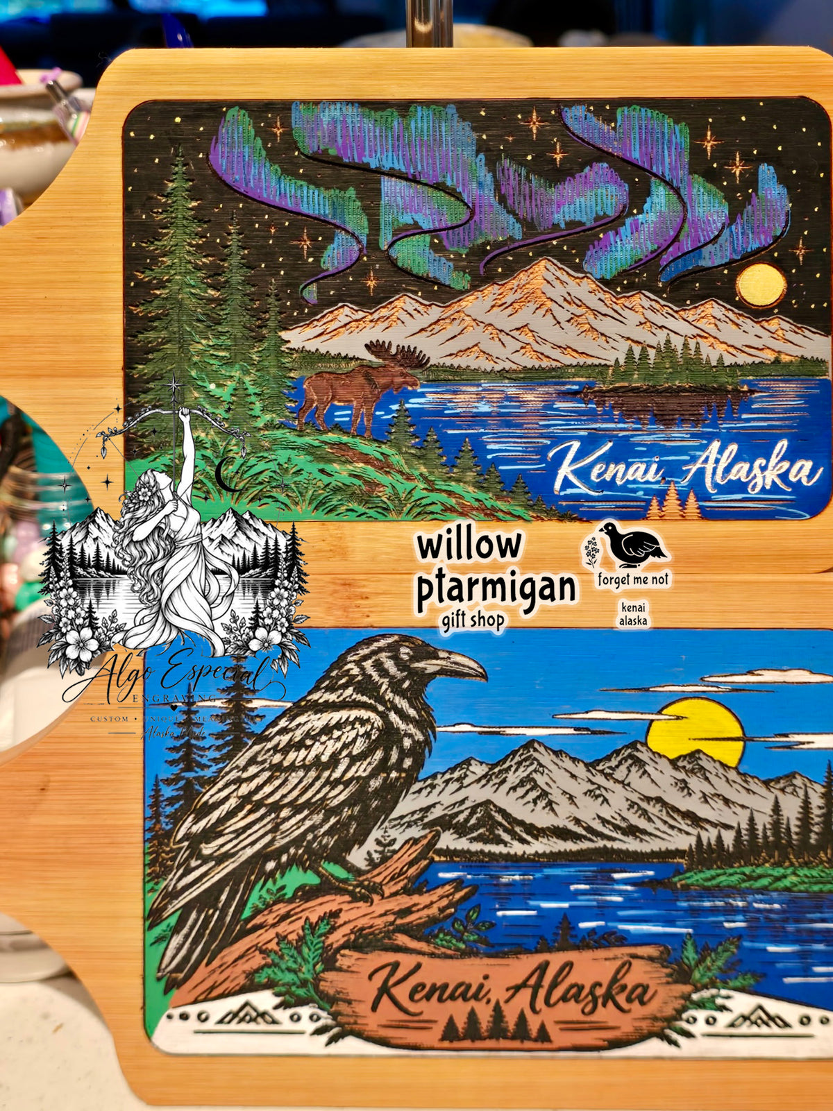 Wood Cutting Board Decor Kenai Alaska, Painted 3 Styles AEE