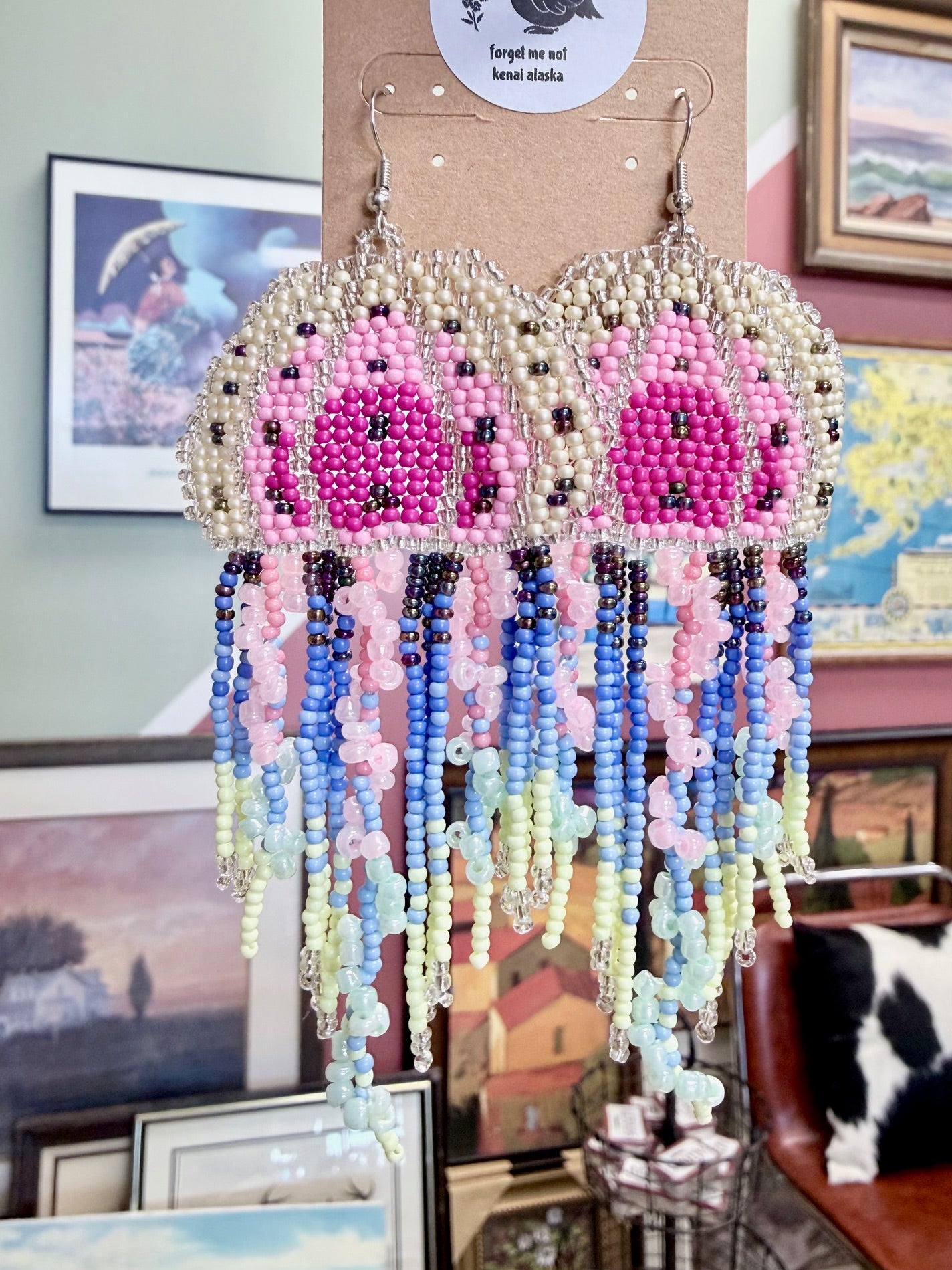 Alaska Moon Lion’s Mane Jellyfish Beaded Earrings, 5 Color Styles