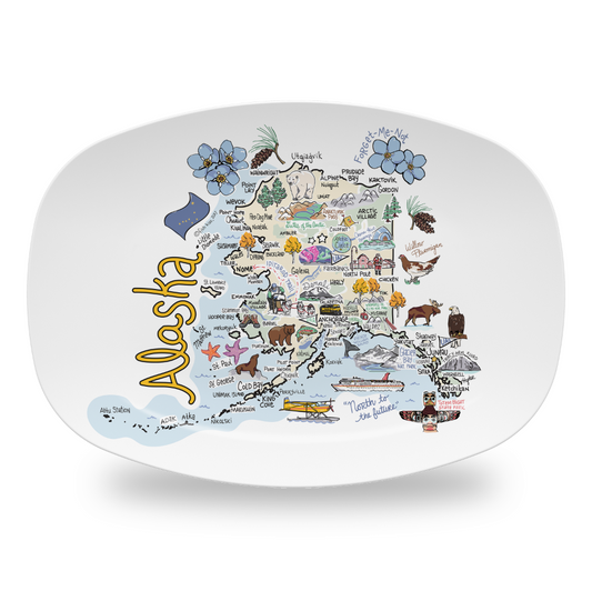 Alaska State, Cities & Icons Map Platter