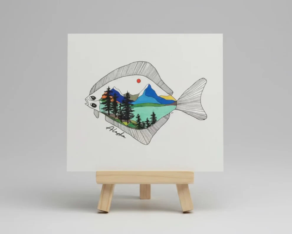 Halibut Alaska Landscape Print w/ Easel (Sm) PAK