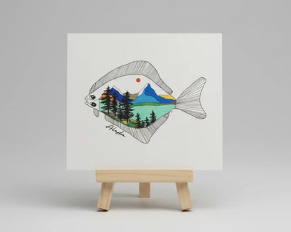 Halibut Alaska Landscape Print w/ Easel PAK