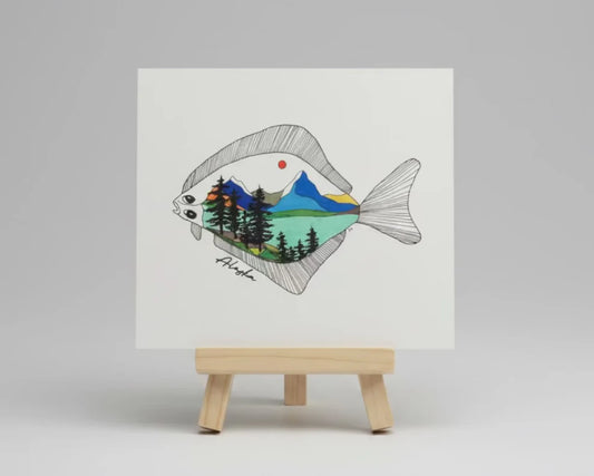 Halibut Alaska Landscape Print w/ Easel (Sm) PAK