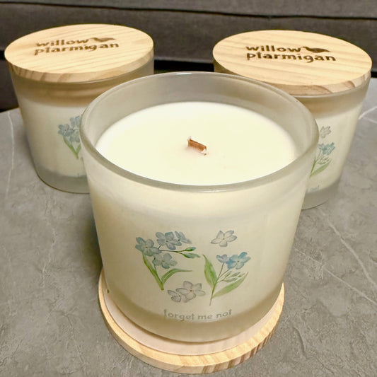 Forget-Me-Not Wood Wick Candle, 12oz Glass Jar