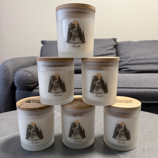 Off Grid Wood Wick Candle, 10oz Frosted Glass Jar